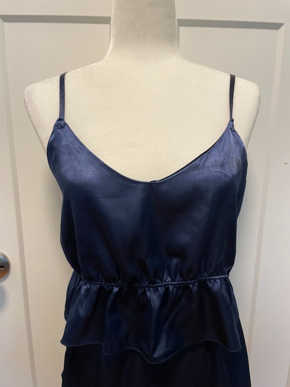 Satin Cami Ruffle Shorts Sleep Set Navy Blue Coquette Lounge Two Piece Size L/XL - Picture 2 of 14